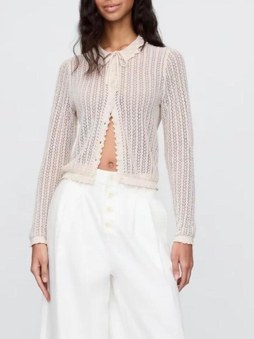 NWOT GAPxDOEN Linen-Blend Pointelle Cardigan  /Chino Beige, XL/ - Picture 10 of 12